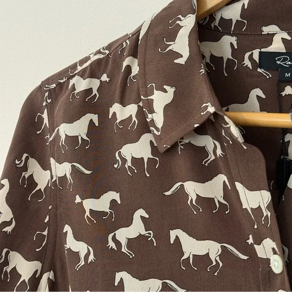 Rails "Kate" Silk Brown Horse Print Button Up Blouse M NWT ($268) - Picture 5 of 12
